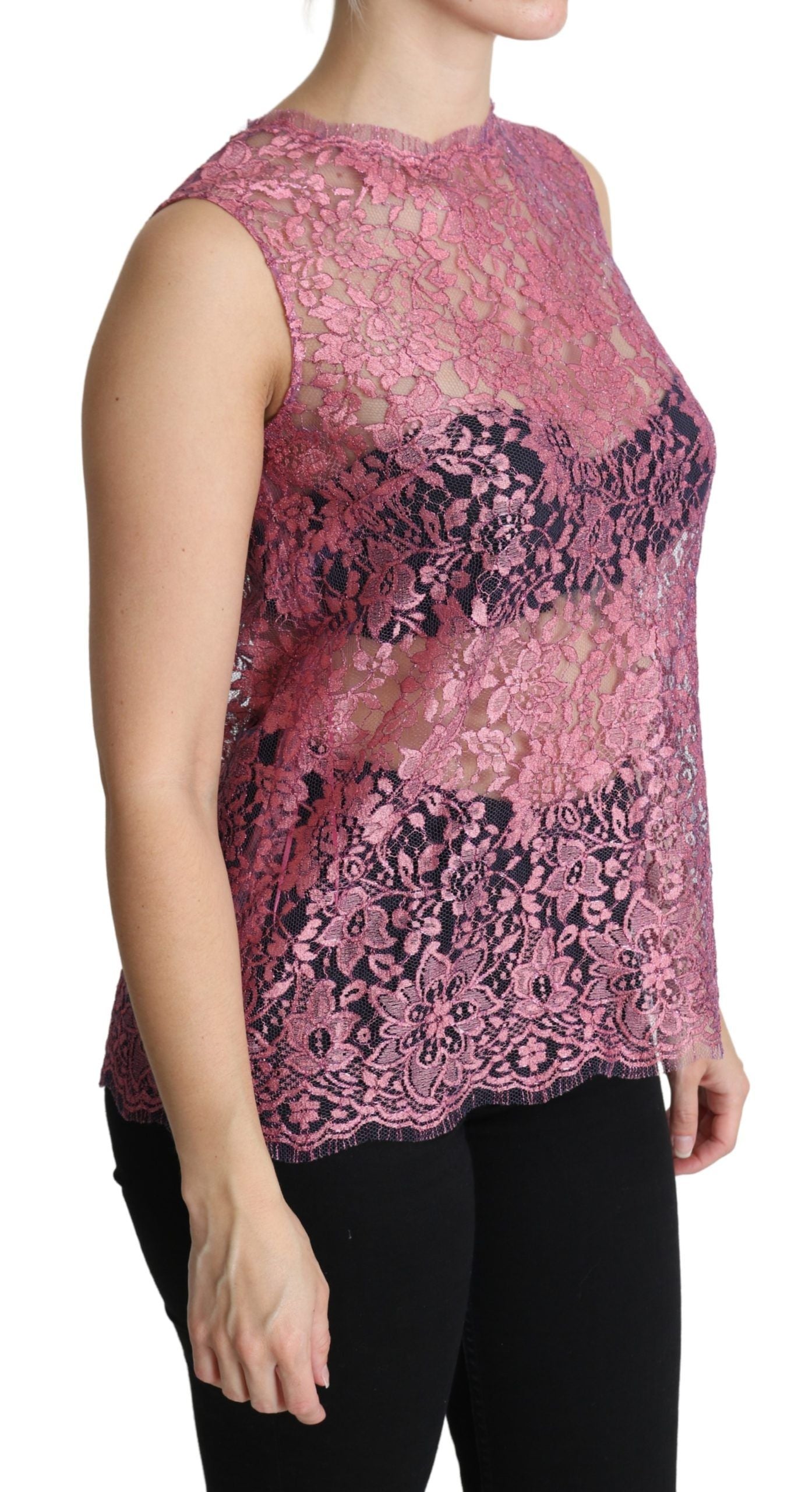 Pink Floral Taormina Lace Top Blouse