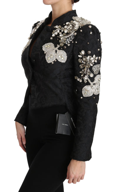 Black Jacquard Crystal Floral Jacket