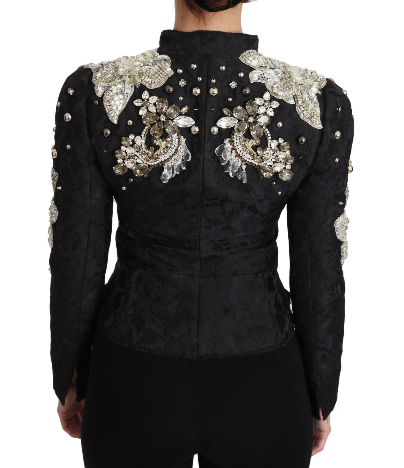 Black Jacquard Crystal Floral Jacket