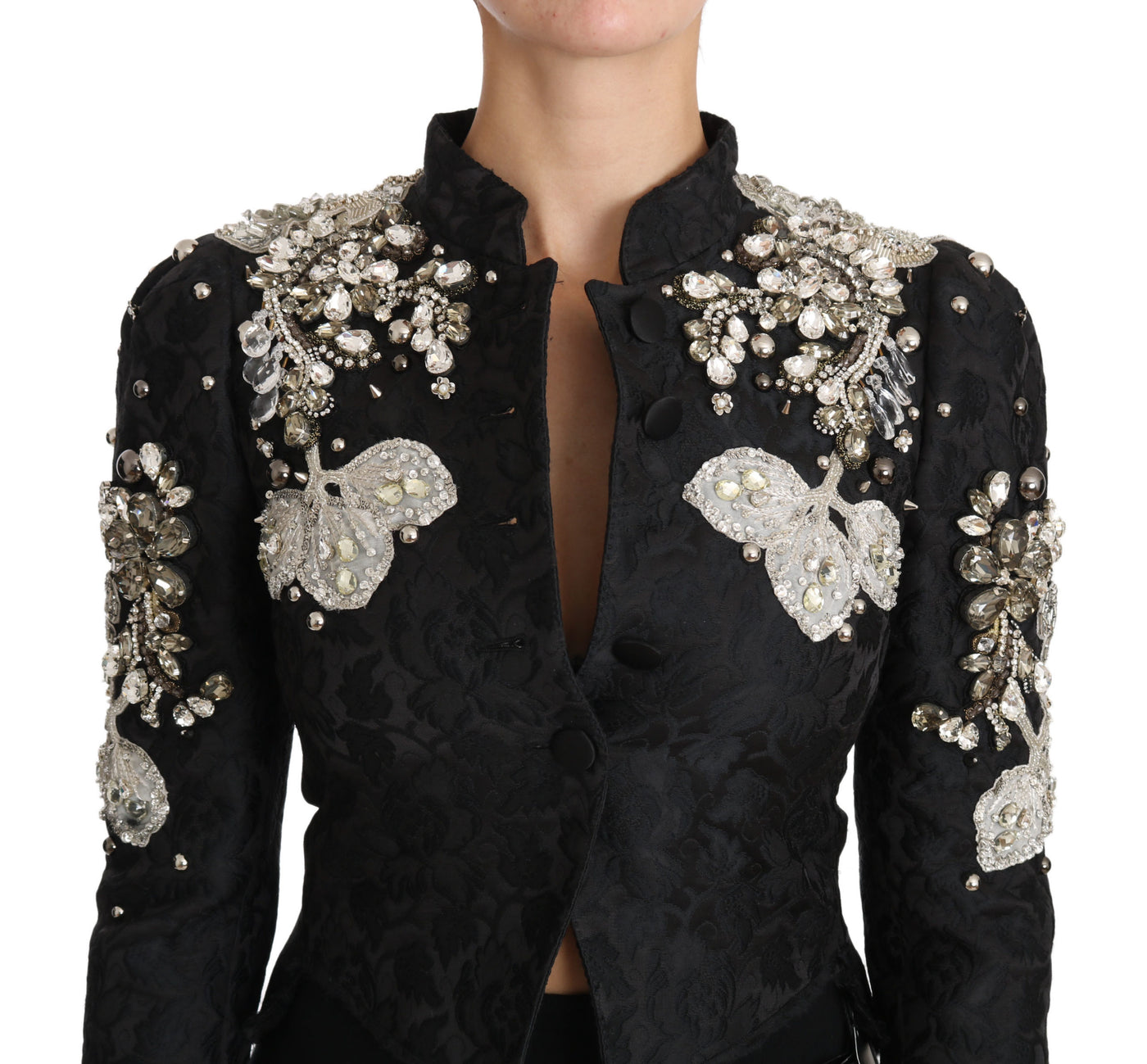 Black Jacquard Crystal Floral Jacket