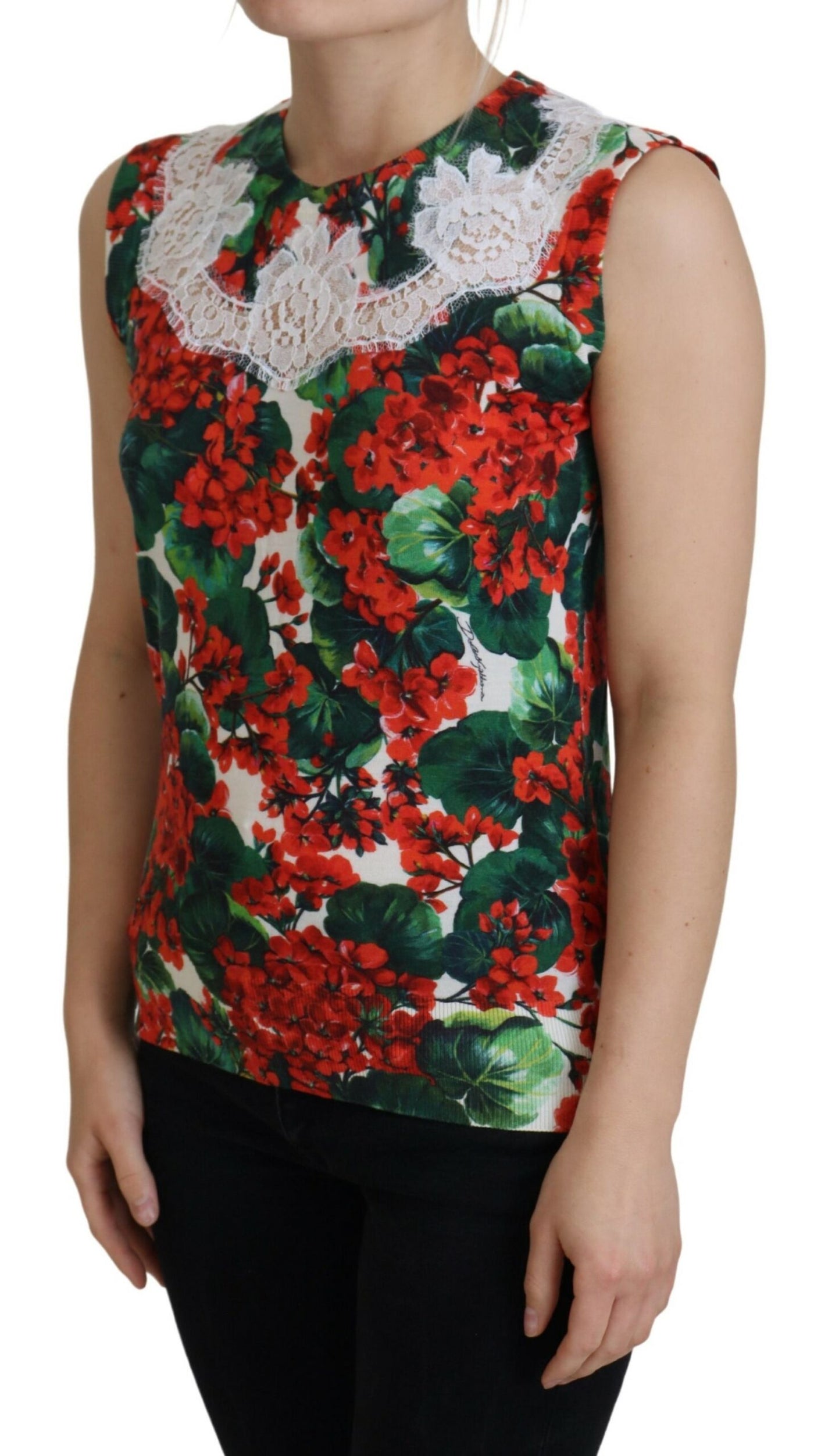 White Floral Wool Lace Vest Tank Top