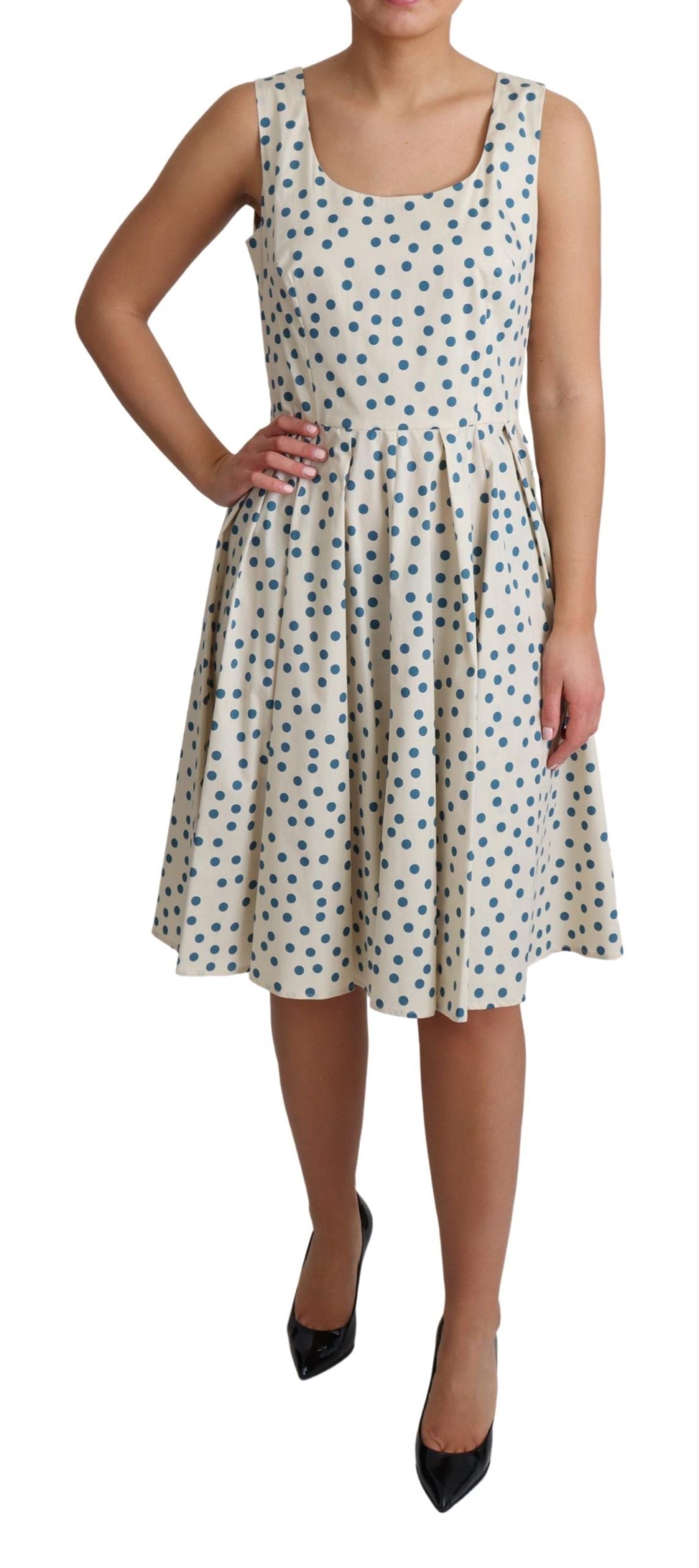 Beige Dotted Cotton A-Line Gown Dress