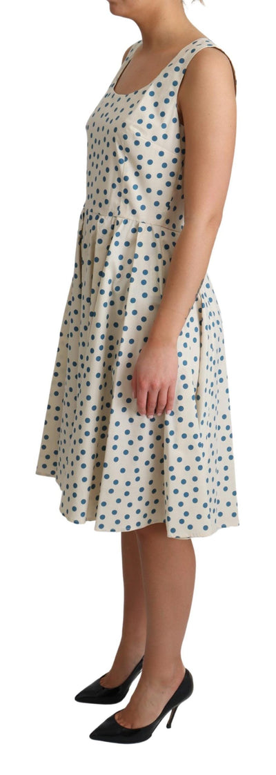 Beige Dotted Cotton A-Line Gown Dress