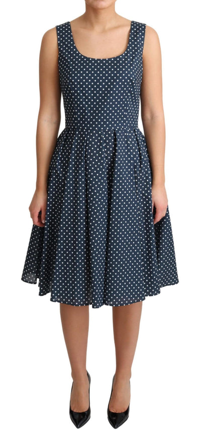 Blue Dotted Cotton A-Line Gown Dress