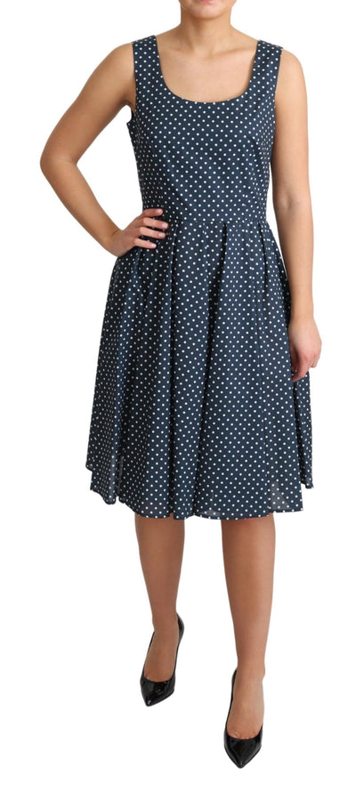 Blue Dotted Cotton A-Line Gown Dress