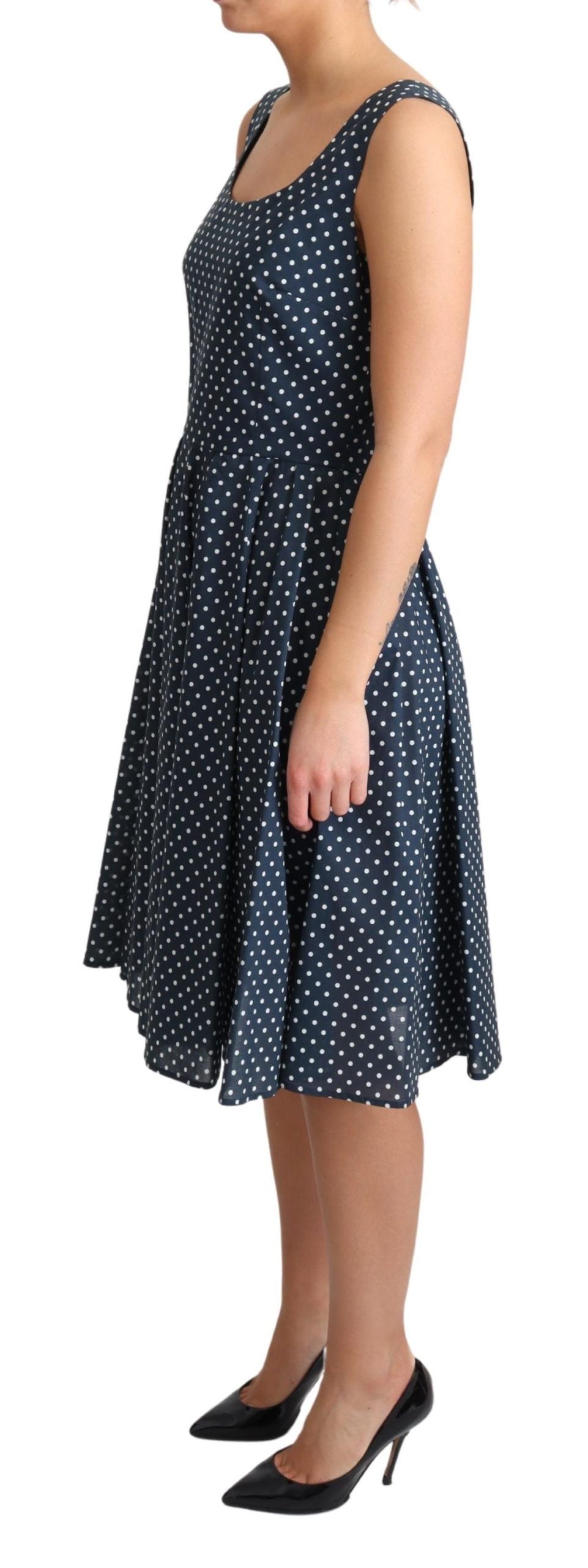 Blue Dotted Cotton A-Line Gown Dress