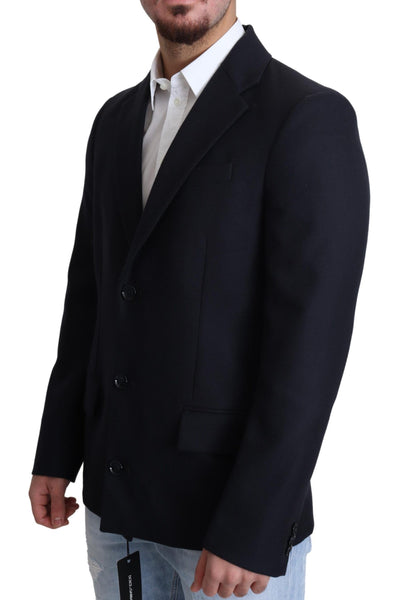 Dark Blue Wool Single Breasted Coat Jacket