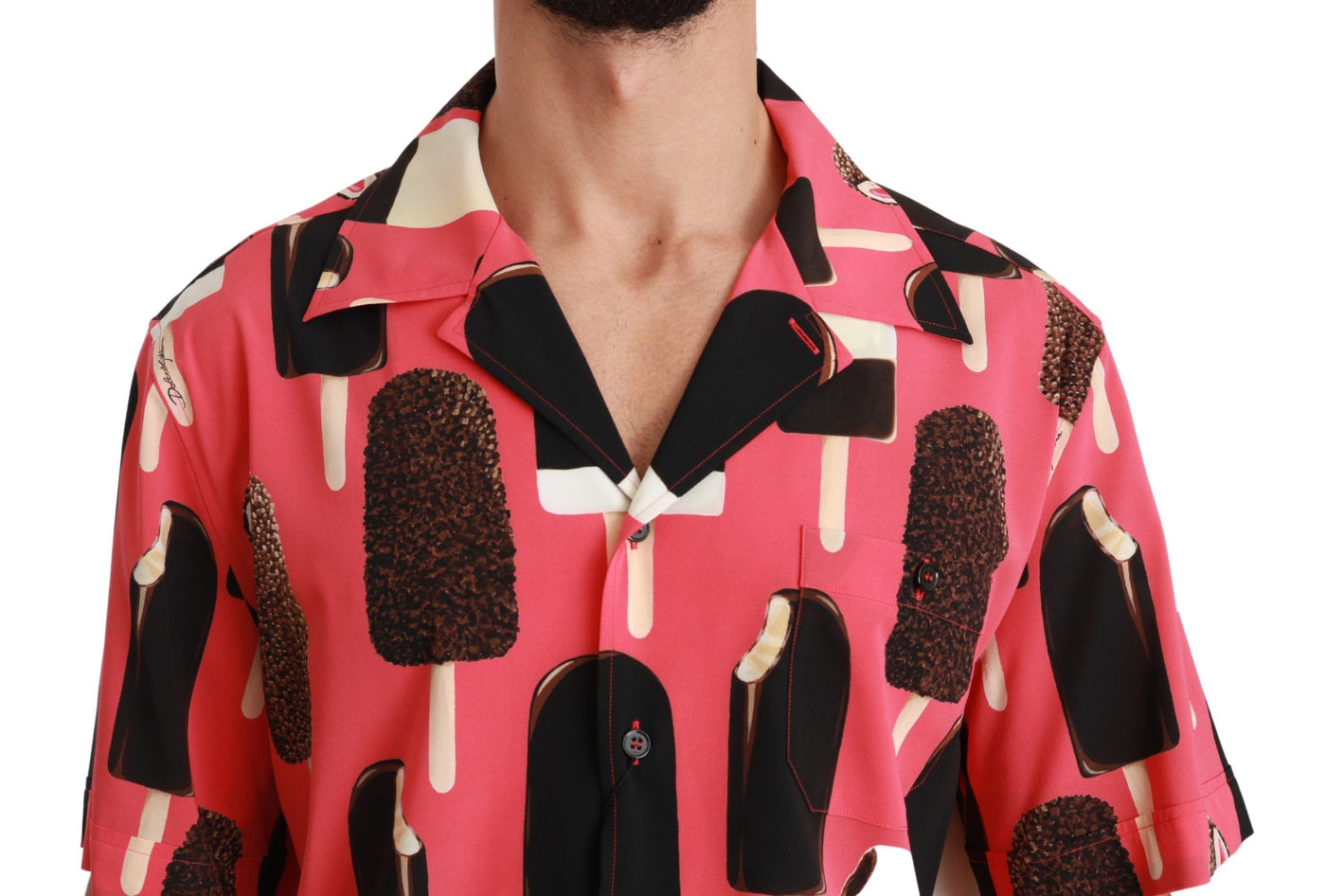 Pink Silk Ice Cream Print Casual Shirt