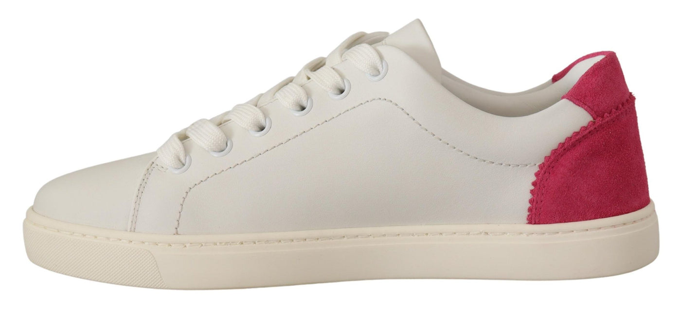 White Pink Leather Low Top Sneakers Womens Shoes