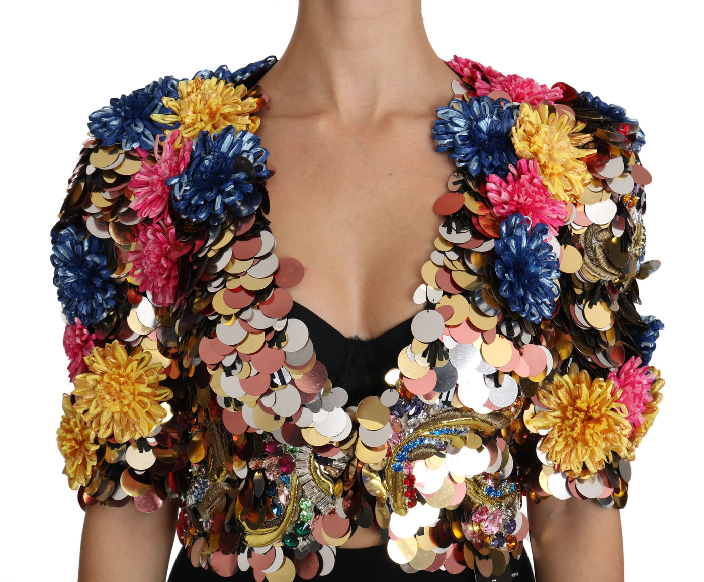 Crystal Sequined Floral Jacket Coat