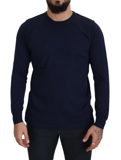 Blue Cotton Crewneck Pullover Sweater