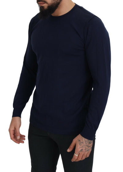 Blue Cotton Crewneck Pullover Sweater