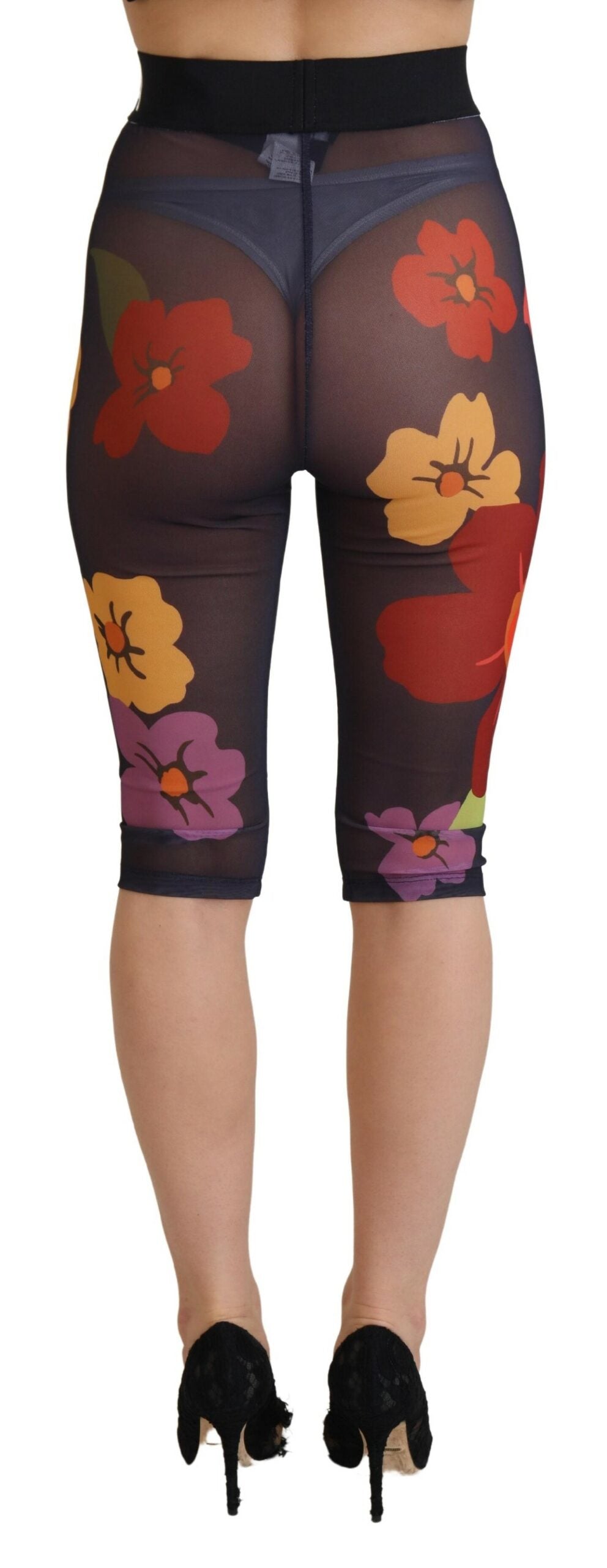 Black Floral Leggings Stretch Waist Pants