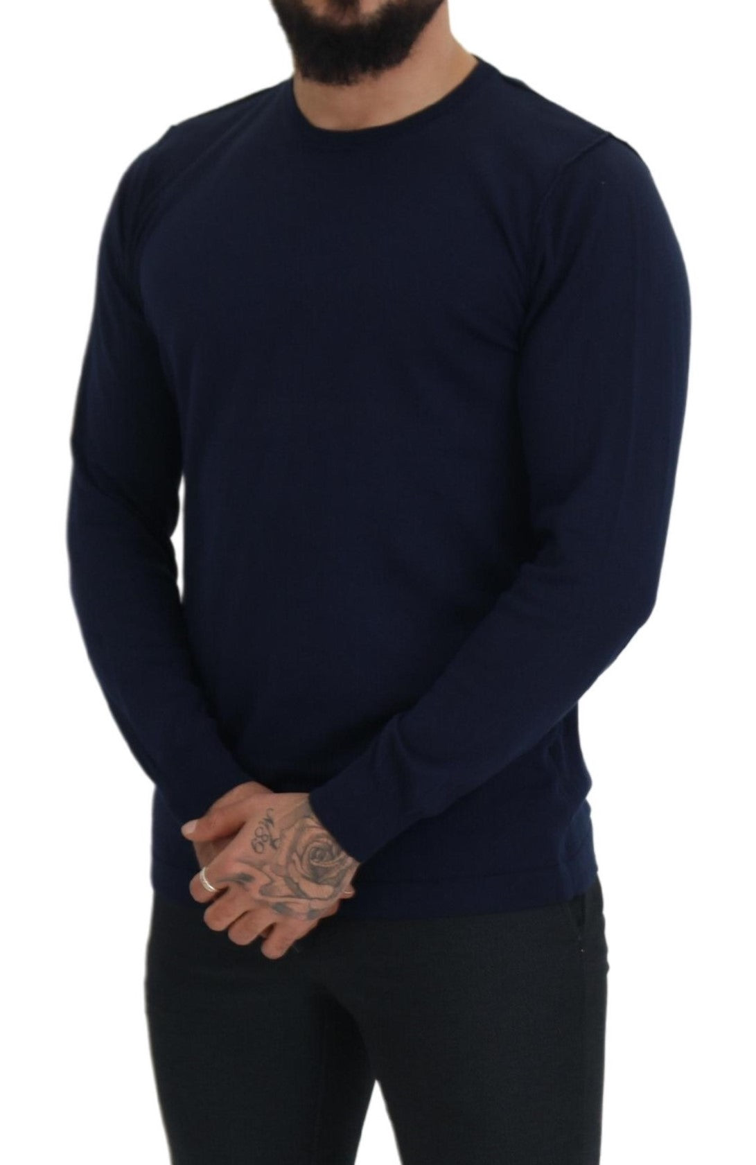 Blue Cotton Crewneck Pullover Sweater