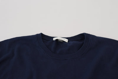 Blue Cotton Crewneck Pullover Sweater