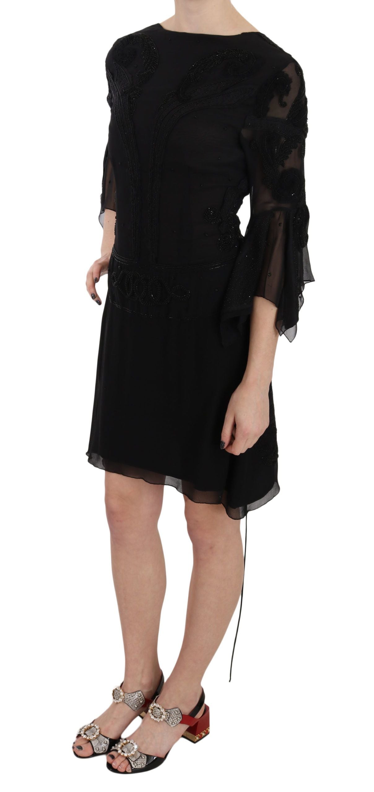 Black Sequined Silk Mini Shift Gown