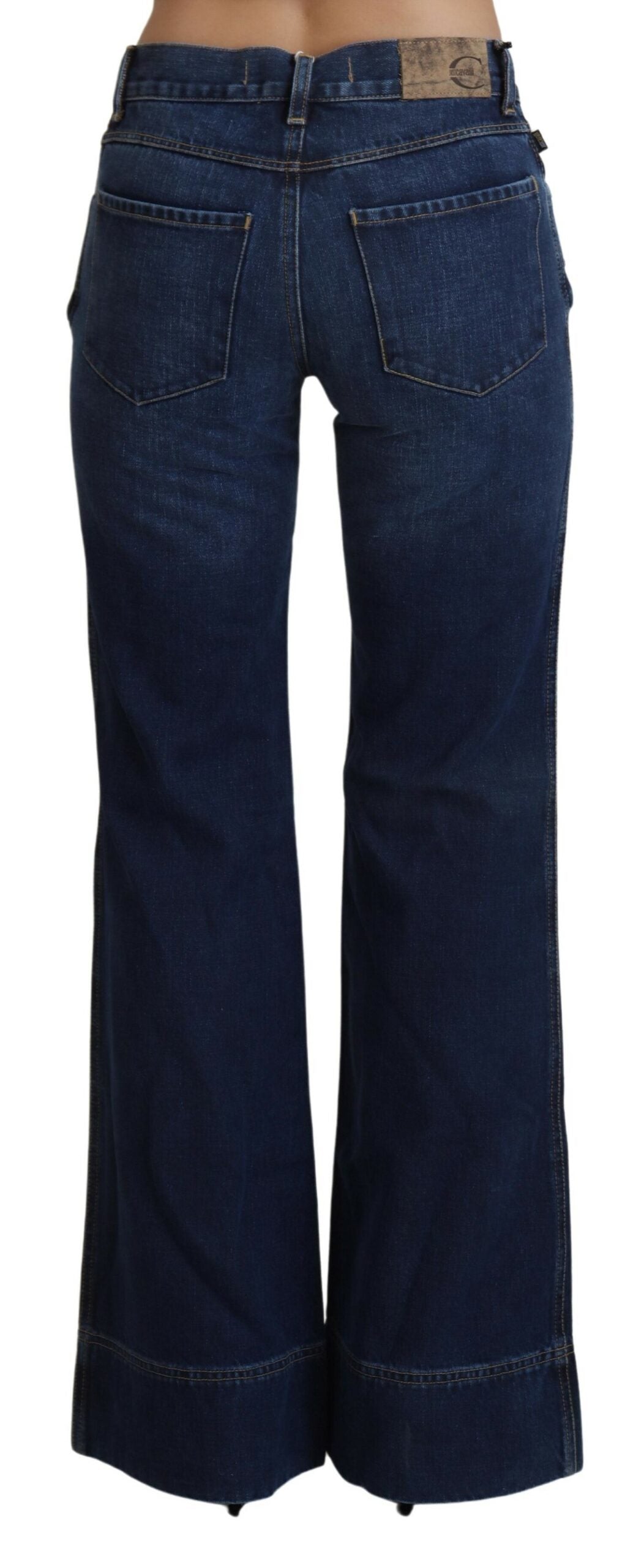 Blue Low Waist Flared Leg Cotton Denim Jeans