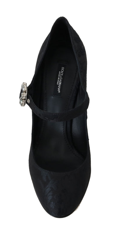 Black Brocade High Heels Mary Janes Shoes