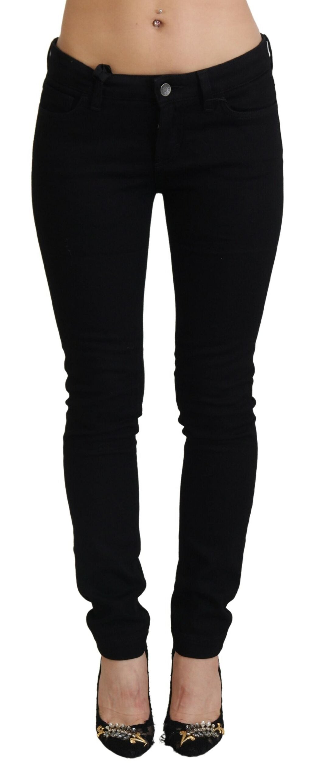 Black Cotton Low Waist Slim Fit Denim Jeans