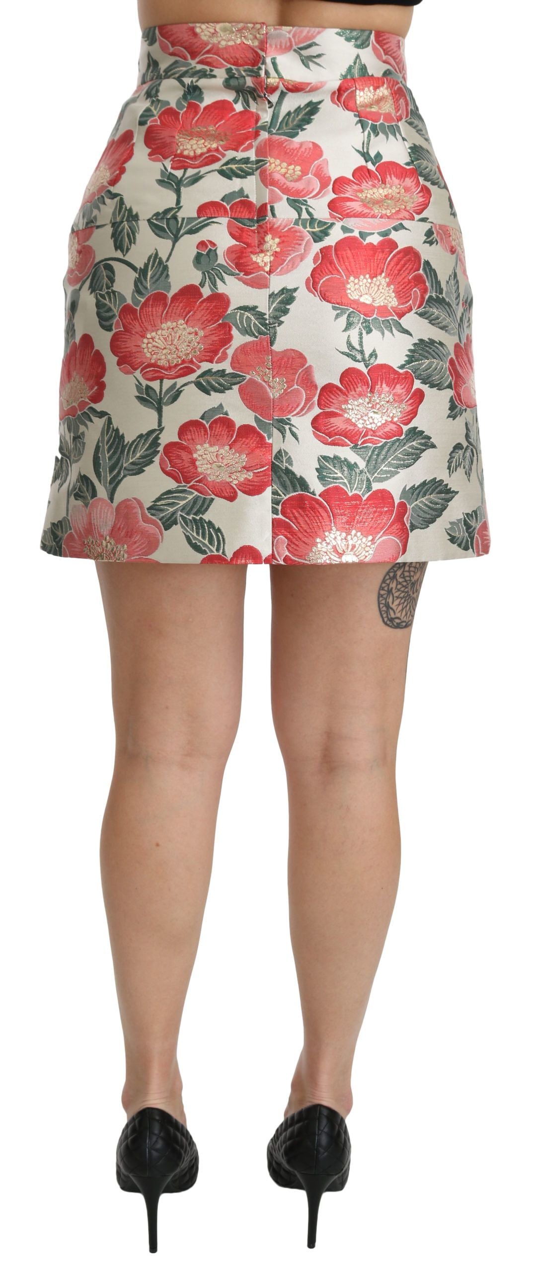 White Green Red Floral High Waist Mini Skirt