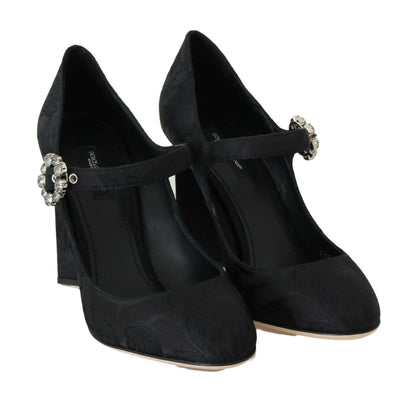 Black Brocade High Heels Mary Janes Shoes