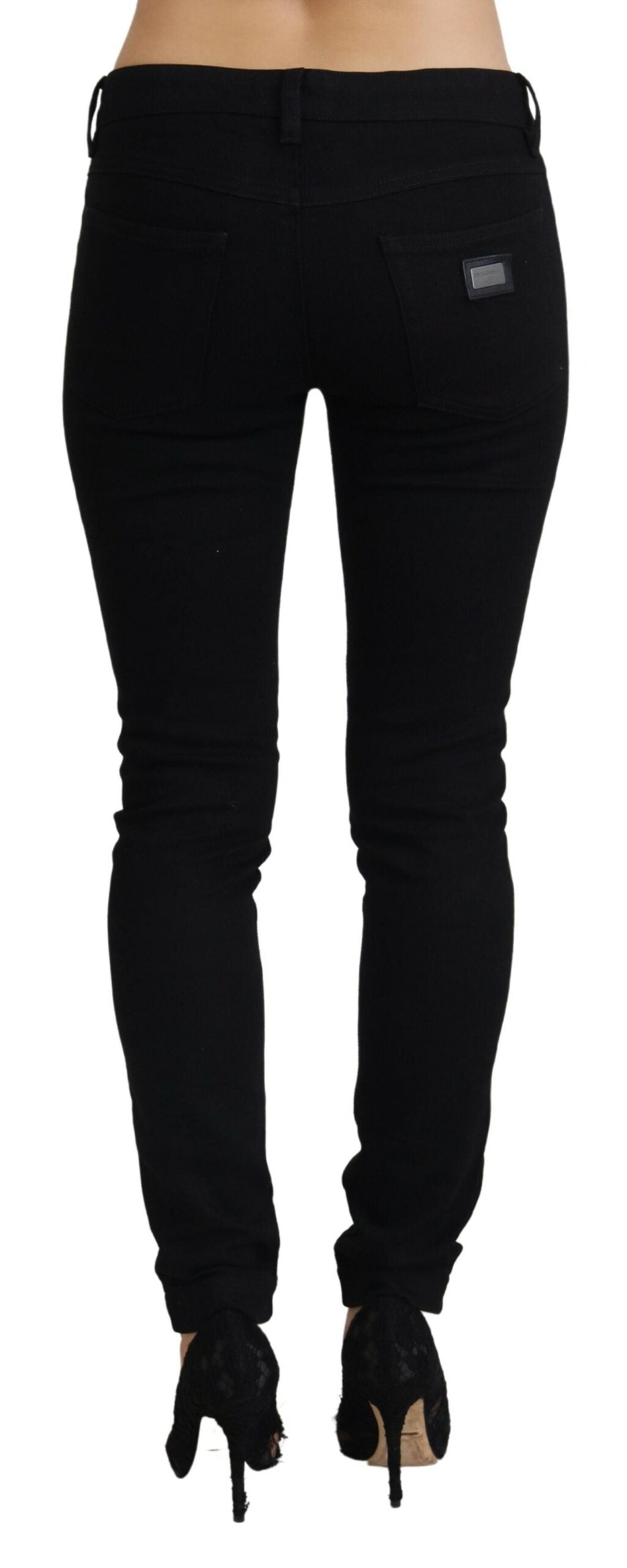 Black Cotton Low Waist Slim Fit Denim Jeans