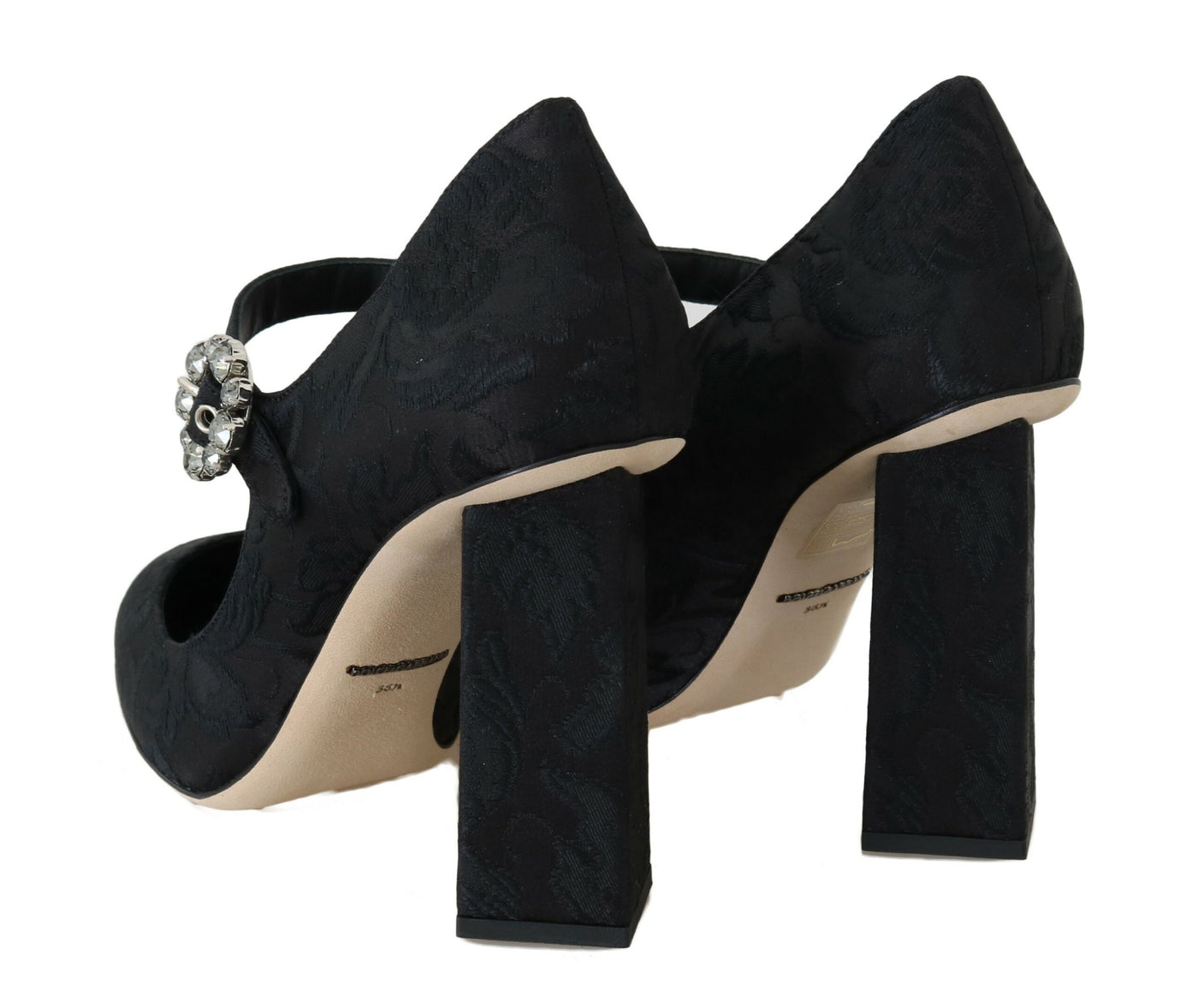 Black Brocade High Heels Mary Janes Shoes