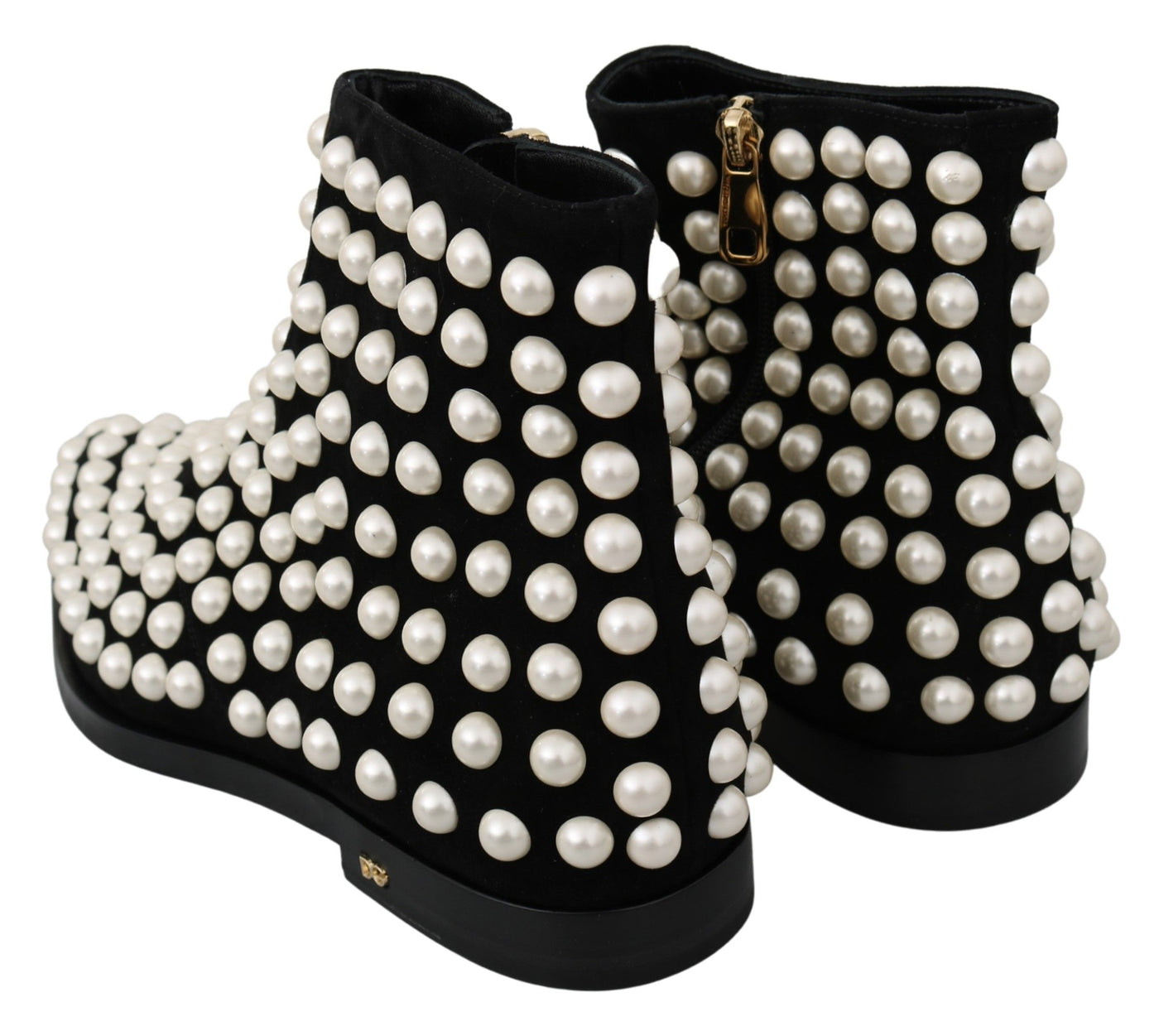 Black Suede Pearl Studs Boots Shoes