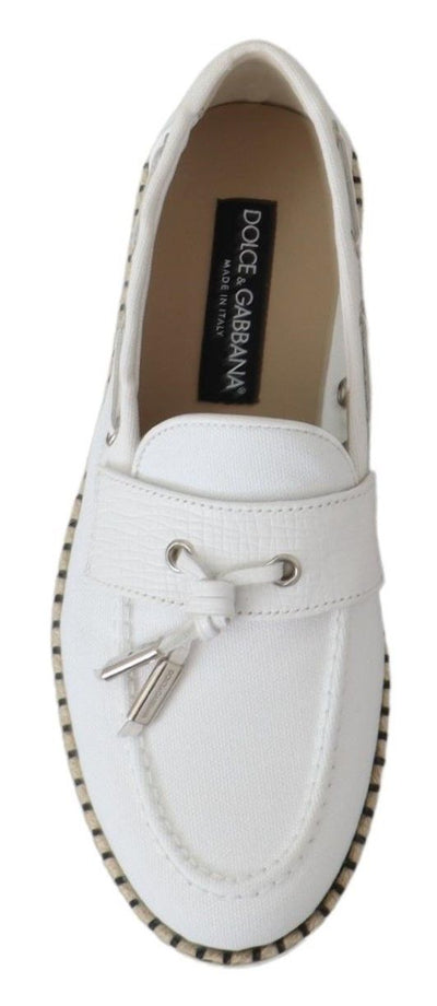 White Canvas Leather Mens Loafers Shoes