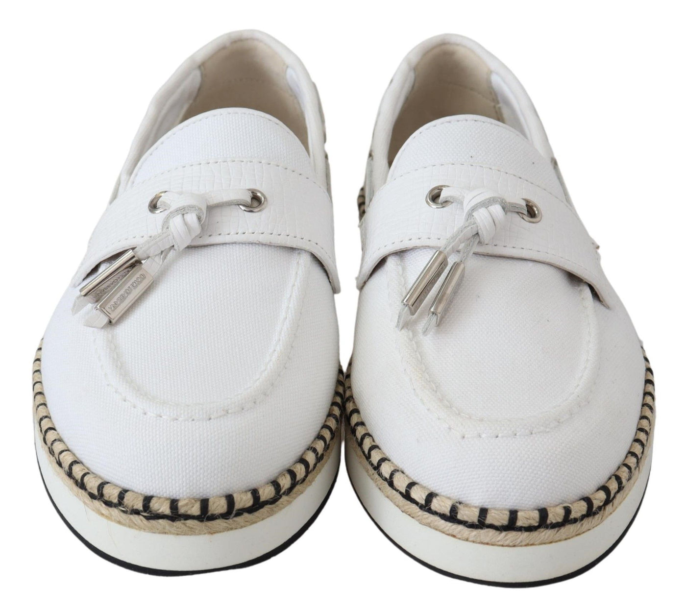 White Canvas Leather Mens Loafers Shoes