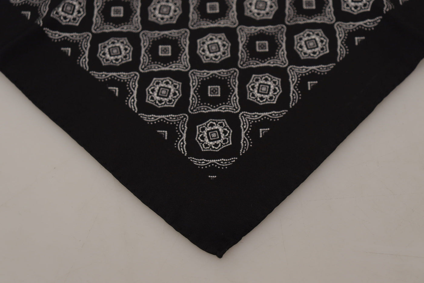 Black Geometric Patterned Square Handkerchief Scarf