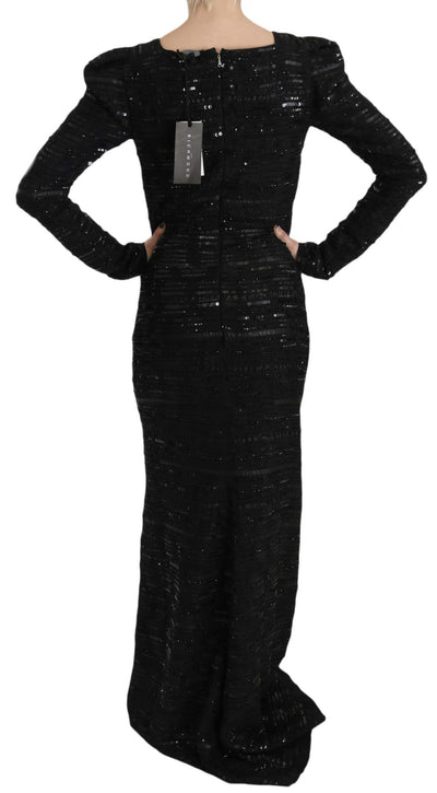 Black Silk Full Length Sequined Gown Dress