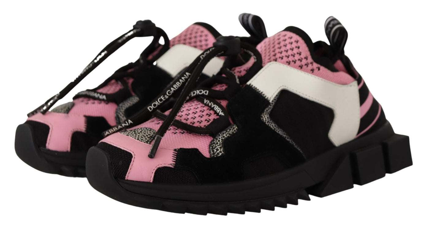 Black Pink Fabric Leather Sneakers Shoes