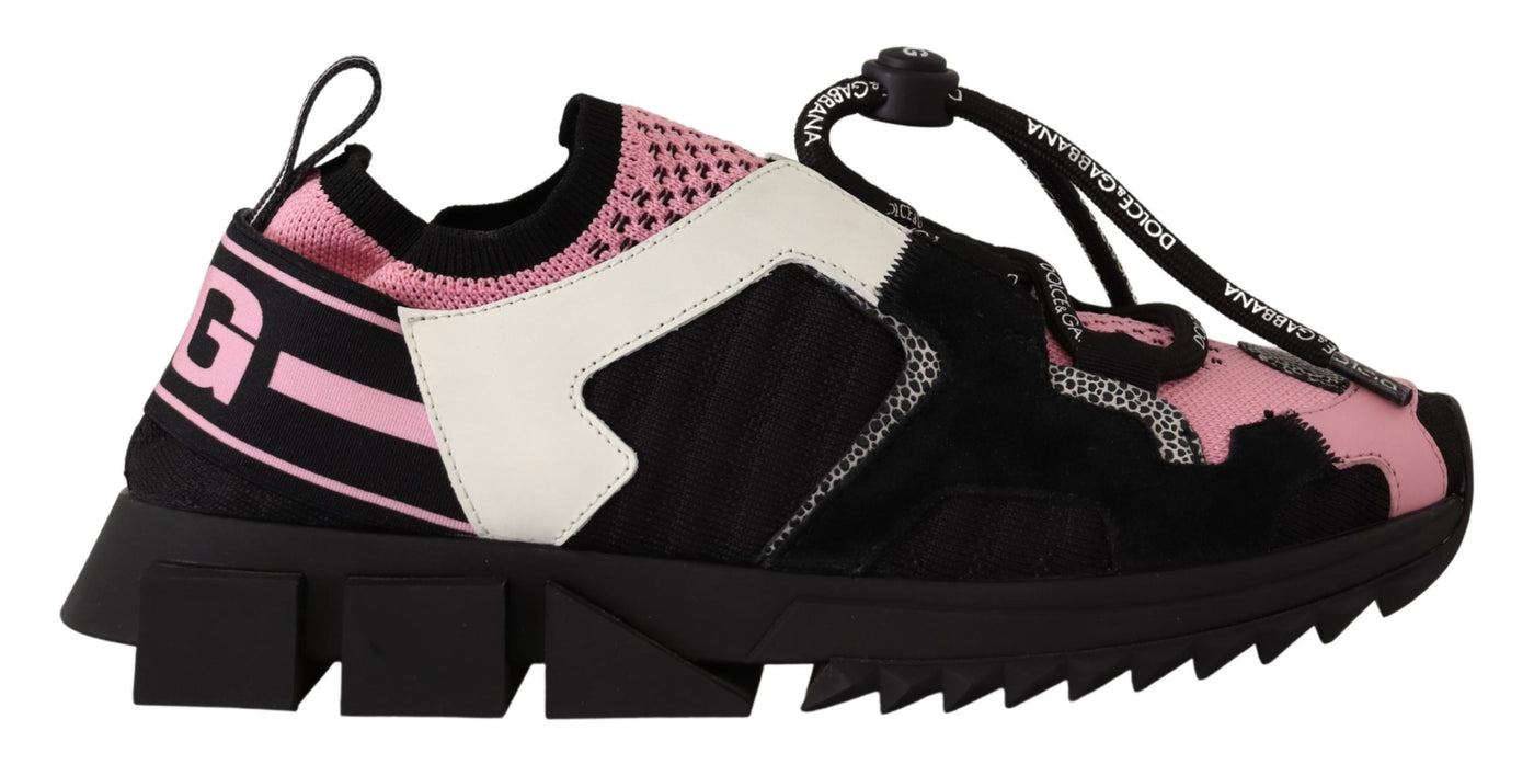 Black Pink Fabric Leather Sneakers Shoes