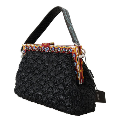 Black Raffia Leather Borse VANDA Carretto Purse