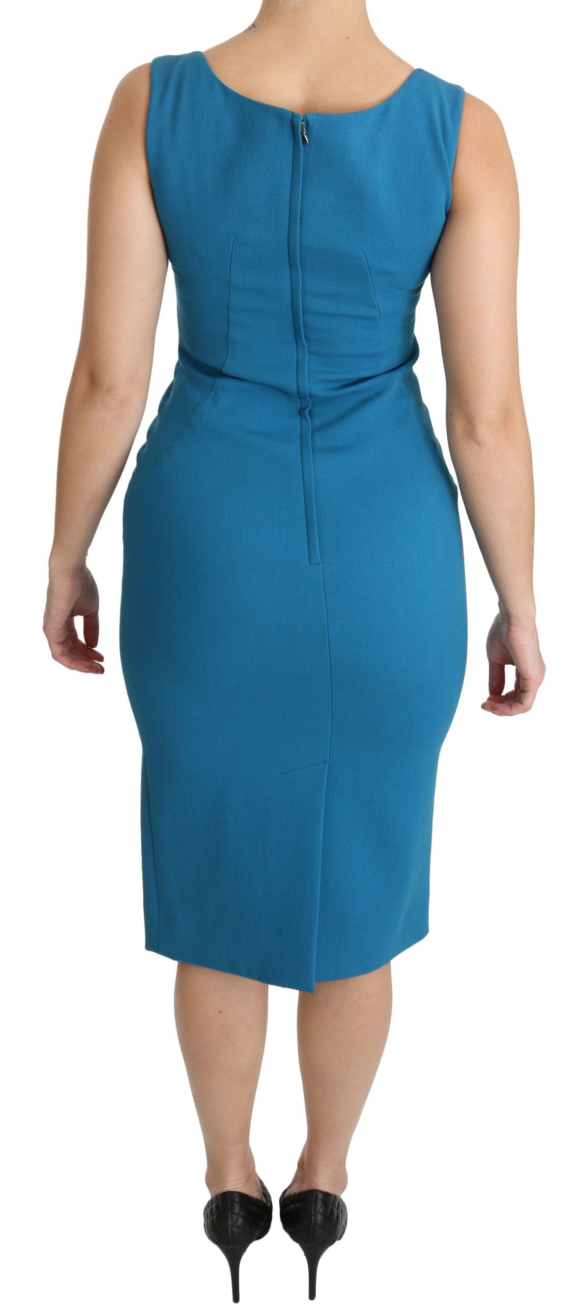 Blue Bodycon Sheath Knee Length Wool Dress