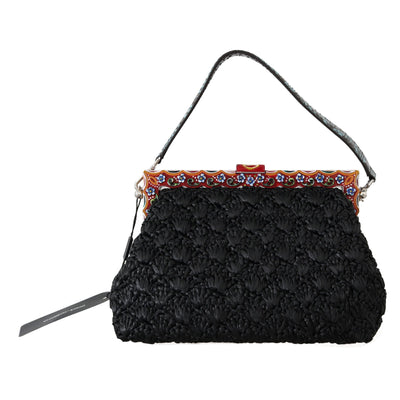 Black Raffia Leather Borse VANDA Carretto Purse