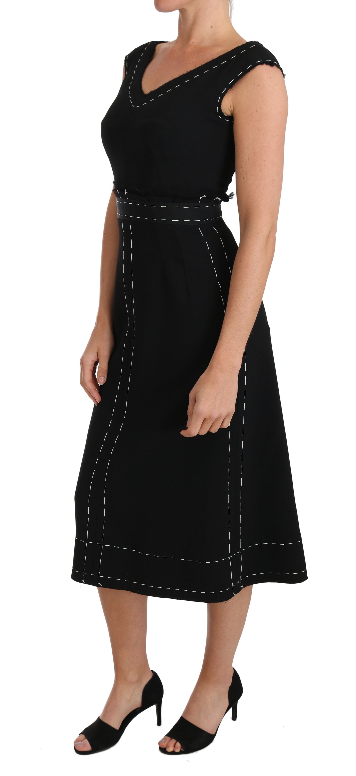 Black Wool Stretch A-line Sheath Dress