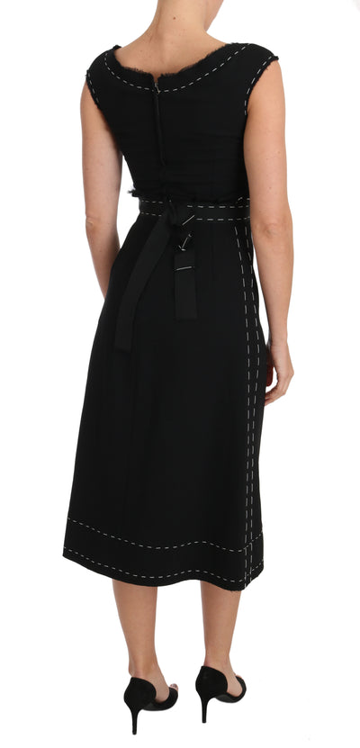 Black Wool Stretch A-line Sheath Dress