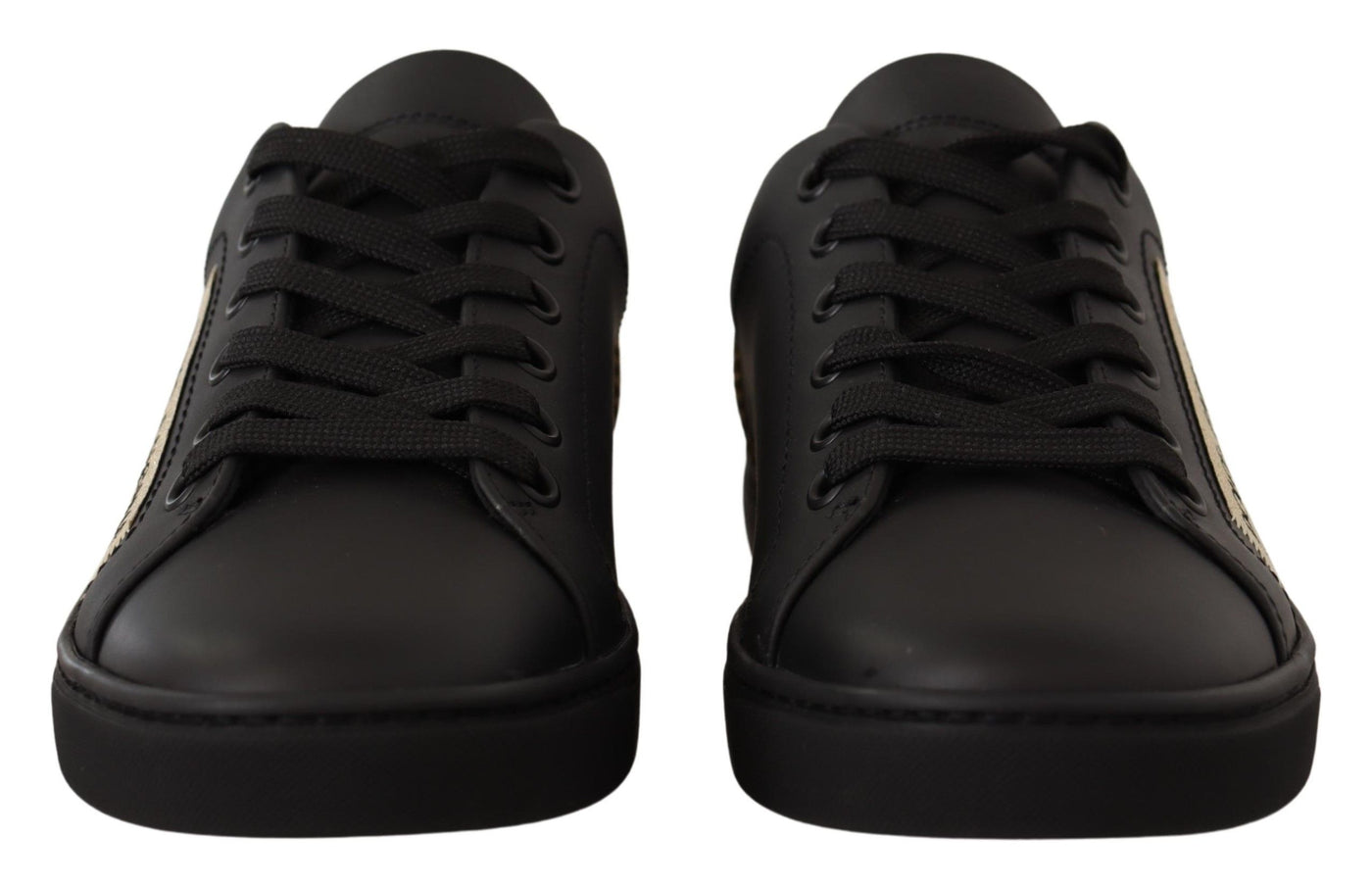 Black Gold Leather Low Top Sneakers Womens Shoes