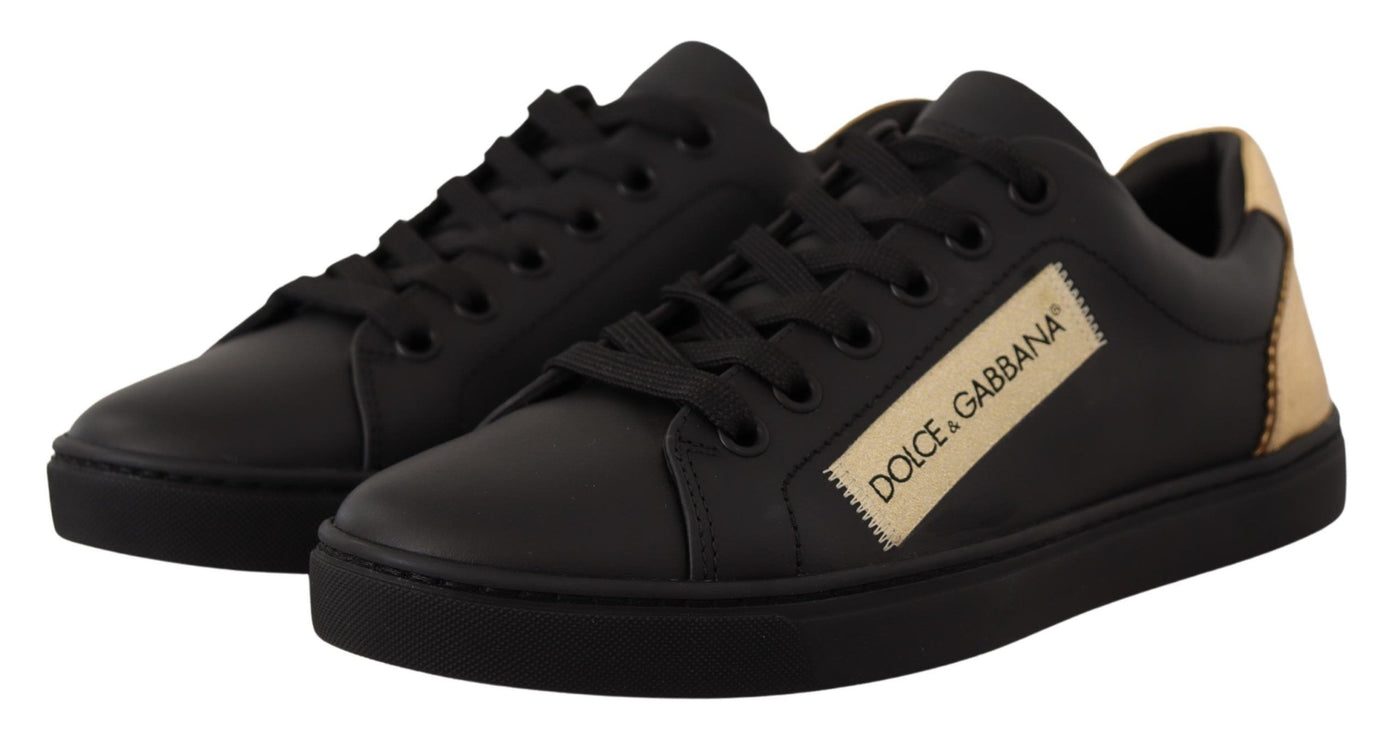 Black Gold Leather Low Top Sneakers Womens Shoes