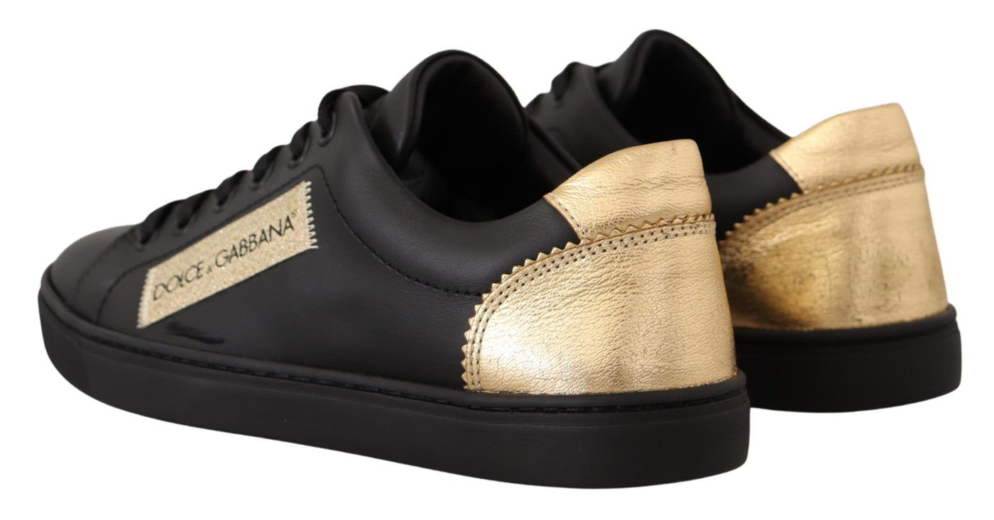 Black Gold Leather Low Top Sneakers Womens Shoes