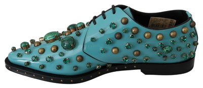 Blue Leather Crystal Dress Broque Shoes