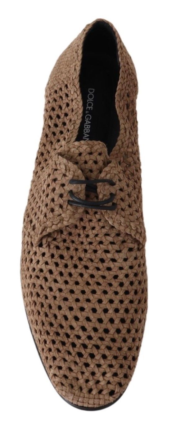 Beige Woven Suede Derby Leather Mens Shoes