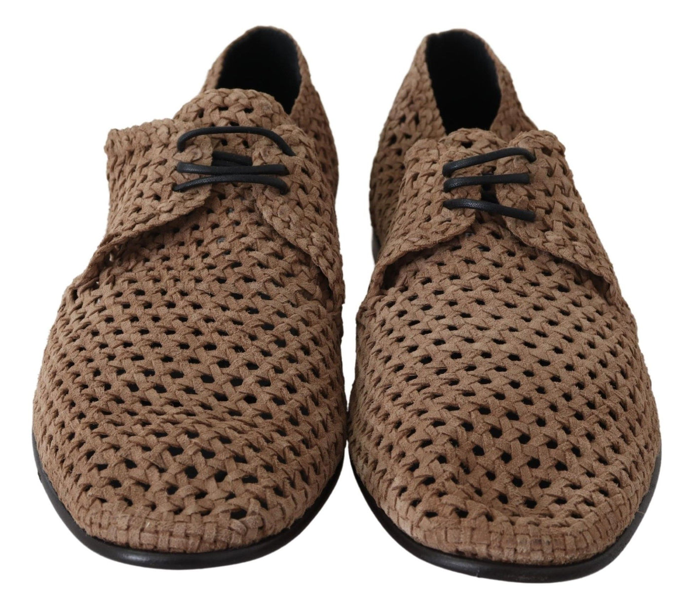 Beige Woven Suede Derby Leather Mens Shoes