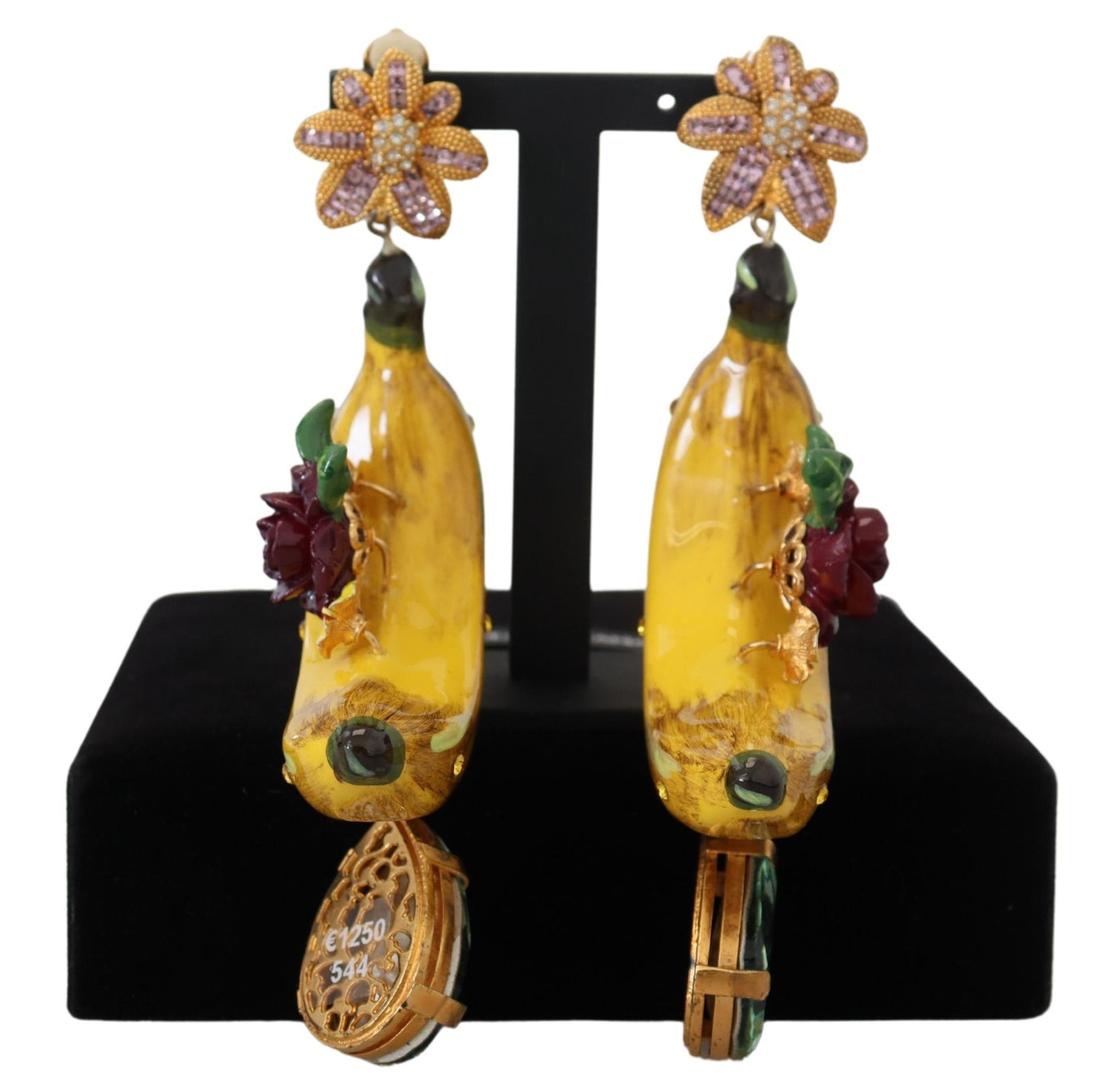 Gold Crystal Banana Clip-on Sicily Jewelry Dangling Earrings