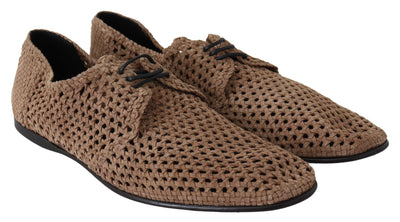 Beige Woven Suede Derby Leather Mens Shoes