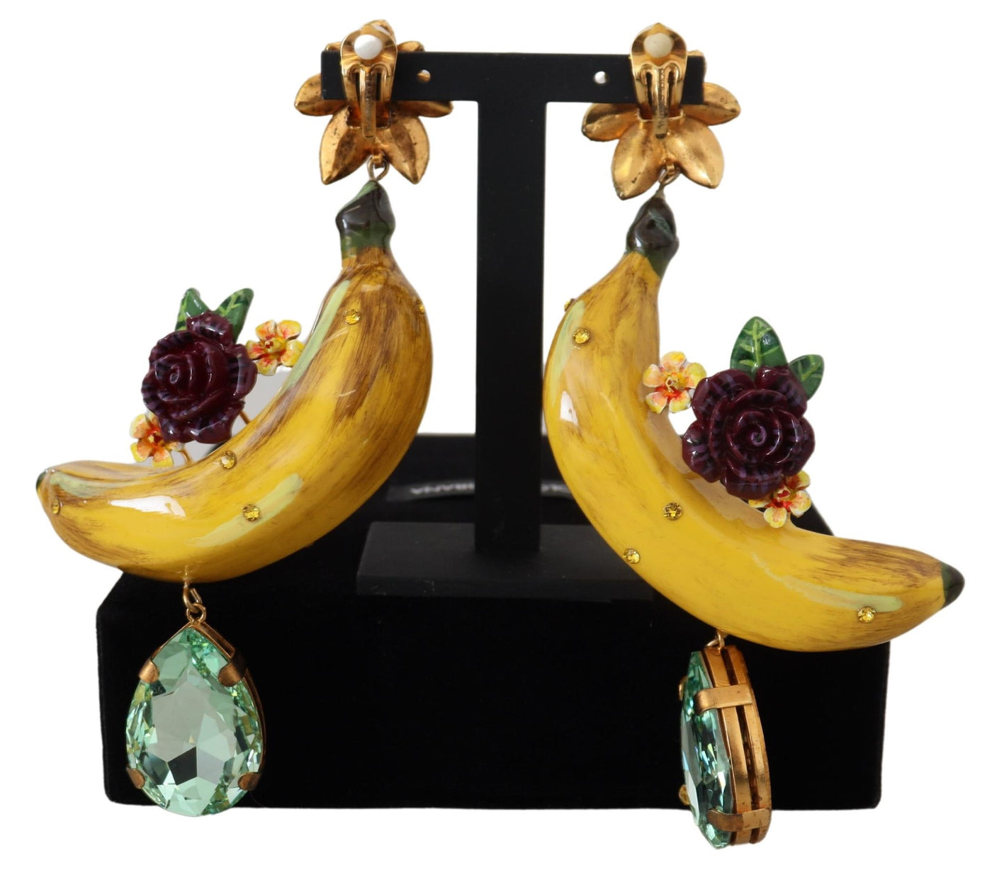 Gold Crystal Banana Clip-on Sicily Jewelry Dangling Earrings