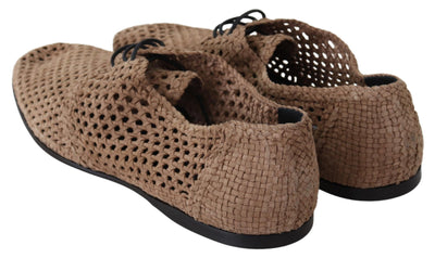 Beige Woven Suede Derby Leather Mens Shoes