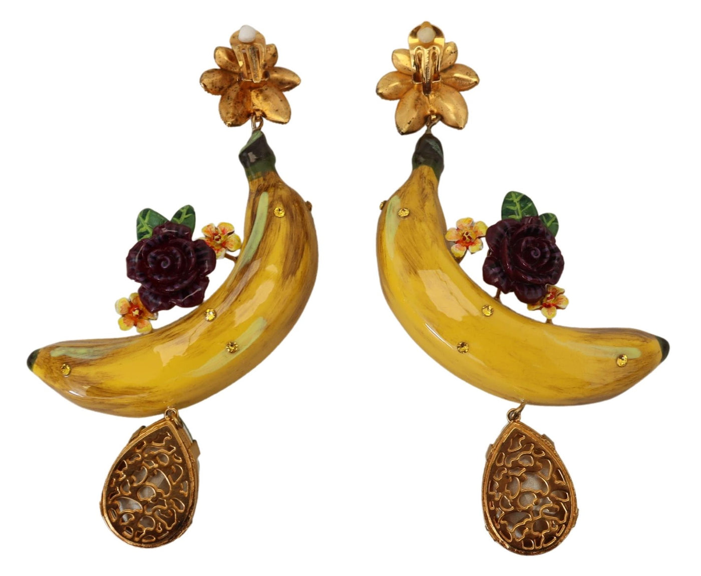 Gold Crystal Banana Clip-on Sicily Jewelry Dangling Earrings